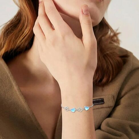 Paw Print Bracelet 925 Sterling Silver Puppy Dog Cat Paw Prints Bracelets Jewelry Gifts for Women Pet Lover in Saudi Arabia