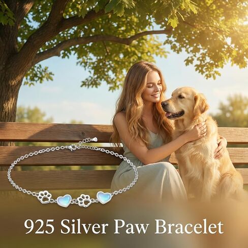 Paw Print Bracelet 925 Sterling Silver Puppy Dog Cat Paw Prints Bracelets Jewelry Gifts for Women Pet Lover in Saudi Arabia