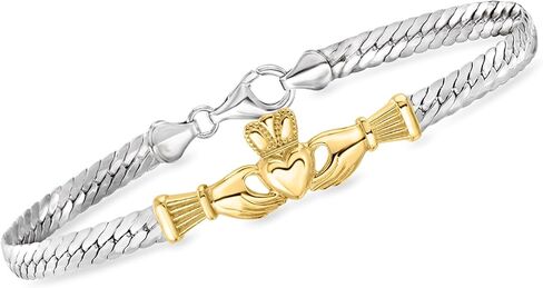 Ross-Simons Sterling Silver and 18kt Gold Over Sterling Claddagh Cuban-Link Bracelet in Saudi Arabia
