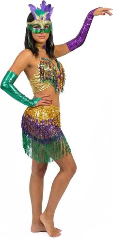 miccostumes Women's Costume Mardi Gras Cosplay Tops Skort Mask with Choker in Saudi Arabia