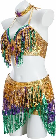miccostumes Women's Costume Mardi Gras Cosplay Tops Skort Mask with Choker in Saudi Arabia
