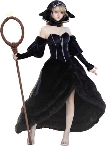miccostumes Women's Costume Elf Cosplay Black Dress with Headscarf Sleeves and Ears in Saudi Arabia