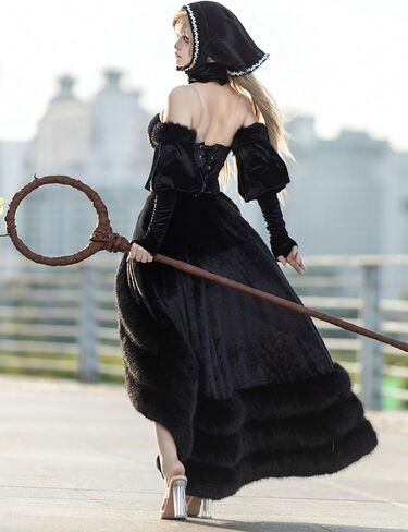 miccostumes Women's Costume Elf Cosplay Black Dress with Headscarf Sleeves and Ears in Saudi Arabia