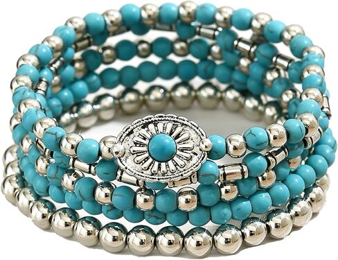 Western Bracelet for Women,Boho Turquoise Beaded Stackable Elastic Bracelets Set,Vintage Concert Country Cowboy Jewelry Accessories in Saudi Arabia