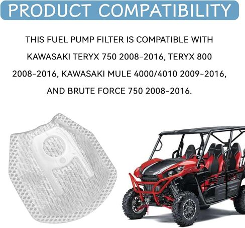 مجموعة فلتر مصفاة مضخة الوقود، متوافقة مع Kawasaki Teryx 750 800 Brute Force 750 Mule 4000 4010، فلتر الوقود Kawasaki يستبدل 49040-0717 15420-05H00 49040-0719 49040-0033 in Kuwait