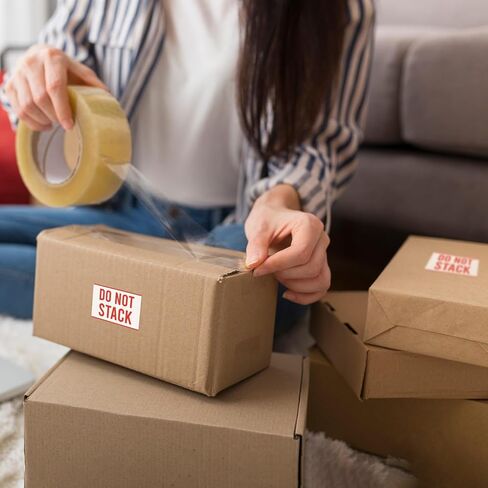 StickerJet Do Not Stack Stickers – 4"x6" Roll Labels, 500 Count – Easy Peel & Stick, Premium Paper – Self-Adhesive Labels for Shipping, Handling, and Moving Boxes – Made in USA in Kuwait