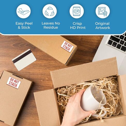 StickerJet Do Not Stack Stickers – 4"x6" Roll Labels, 500 Count – Easy Peel & Stick, Premium Paper – Self-Adhesive Labels for Shipping, Handling, and Moving Boxes – Made in USA in Kuwait