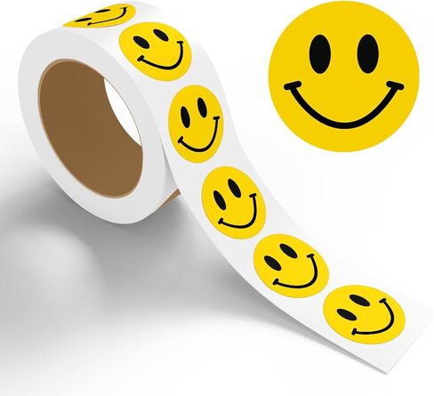 Stickerjet Happy Face Smile Stickers, 3"X3", Roll of 500 Self-Adhesive Labels Perfect for Crafts, Labeling, Decorations, and Parties. Bright, Fun, and Easy to Use in Kuwait