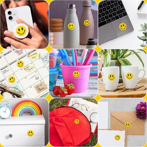 Stickerjet Happy Face Smile Stickers, 3"X3", Roll of 500 Self-Adhesive Labels Perfect for Crafts, Labeling, Decorations, and Parties. Bright, Fun, and Easy to Use in Kuwait