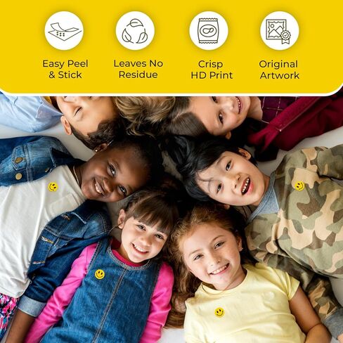 Stickerjet Happy Face Smile Stickers, 3"X3", Roll of 500 Self-Adhesive Labels Perfect for Crafts, Labeling, Decorations, and Parties. Bright, Fun, and Easy to Use in Kuwait