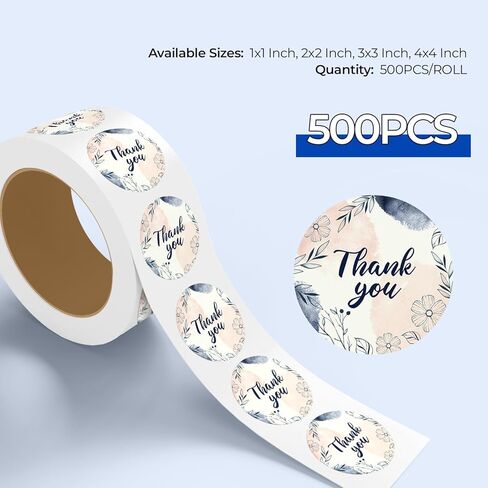 StickerJet Thank You Stickers Roll – 2"x2" Round Labels, 500 Stickers– Easy Peel & Stick, Premium Paper, Made in USA – Self-Adhesive for Packaging, Envelopes, and Gifts in Kuwait