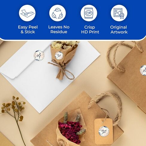 StickerJet Thank You Stickers Roll – 2"x2" Round Labels, 500 Stickers– Easy Peel & Stick, Premium Paper, Made in USA – Self-Adhesive for Packaging, Envelopes, and Gifts in Kuwait