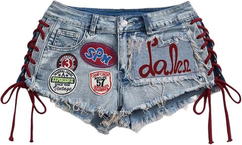 SOLY HUX Women's Y2k Denim Shorts Lace Up Graphic Mini Jeans Music Festival Outfits in Saudi Arabia