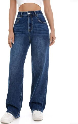 Women's Wide Leg Jeans High Waisted Baggy Straight Leg Loose Stretchy Casual Denim Pants in Saudi Arabia