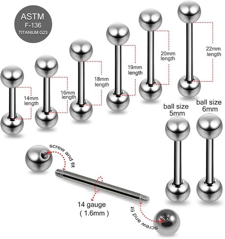 G23 Garde Titanium 14 Gauge Straight Barbell with Ball Tongue Piercing Ring Body jewelry in Saudi Arabia