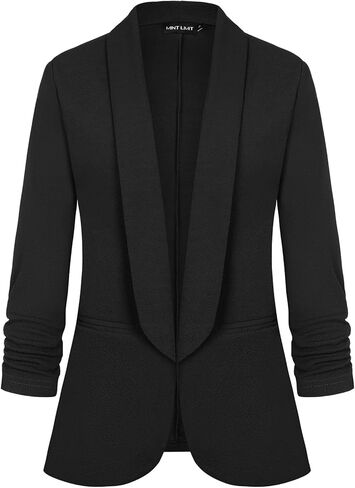 MINTLIMIT Womens Open Front Casual Blazer 3/4 Ruched Sleeve Shawl Lapel Business Work Blazers Jackets with Pockets in Saudi Arabia