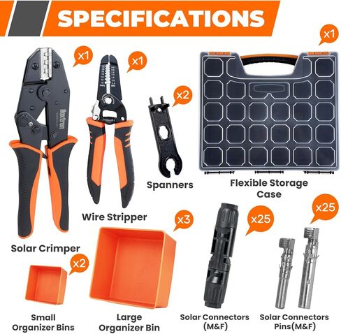 مجموعة أدوات تجعيد الطاقة الشمسية مكونة من 30 قطعة - أداة تجعيد، وقشارة أسلاك، و25 زوجًا من موصلات الطاقة الشمسية، وحقيبة سفر، ومفتاحي ربط لتجميع كابلات الألواح الشمسية in Kuwait