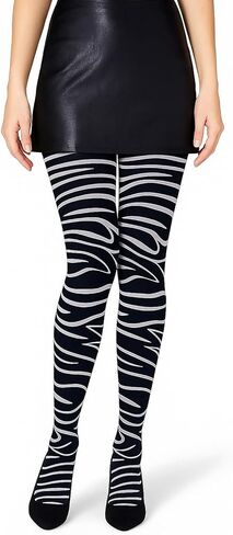 لباس ضيق نسائي بنمط الحمار الوحشي 70 Denier، لباس ضيق على شكل حيوان باللونين الأبيض والأسود in Kuwait