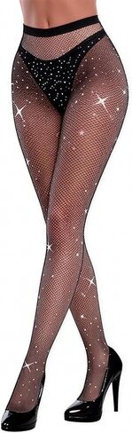 DITSONEO Sexy Sparkly Fishnets Stockings Jeweled High Waist Fishnet Tights for Women Rhinestone Party Pantyhose in Kuwait