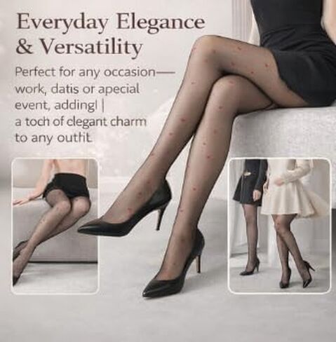 Women's Heart-Shaped Transparent Leggings - Black Jacquard High-Waisted Pantyhose for Sun Protection, Shaping, Anti-Snag, Anti-Shed, Anti-Friction Comfort in Saudi Arabia