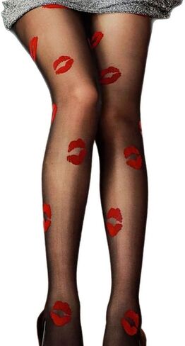 Tights, Women's Sheer Tights Kisses Patterned Control Top Tight Nylon Stockings High Waist Pantyhose Thigh High in Saudi Arabia
