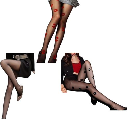 Tights, Women's Sheer Tights Kisses Patterned Control Top Tight Nylon Stockings High Waist Pantyhose Thigh High in Saudi Arabia