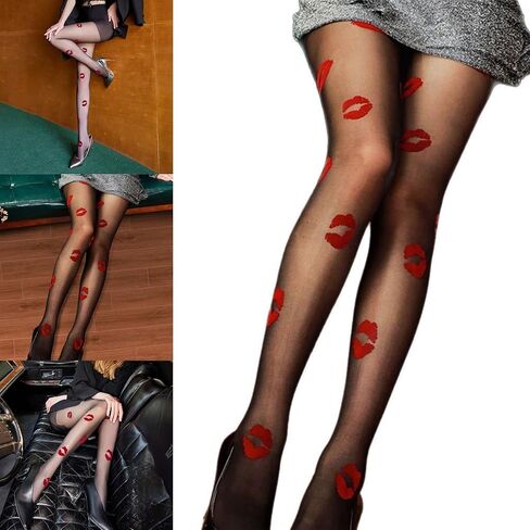 Tights, Women's Sheer Tights Kisses Patterned Control Top Tight Nylon Stockings High Waist Pantyhose Thigh High in Saudi Arabia