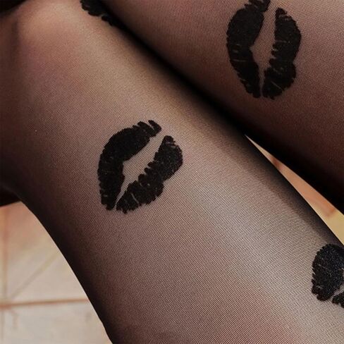 Tights, Women's Sheer Tights Kisses Patterned Control Top Tight Nylon Stockings High Waist Pantyhose Thigh High in Saudi Arabia