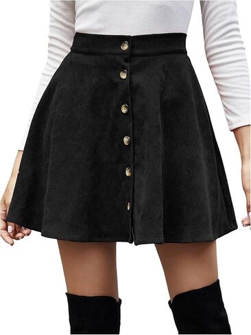 SOLY HUX Women's Corduroy Mini Skirt Button Down High Waisted A Line Flare Casual Skirts in Saudi Arabia