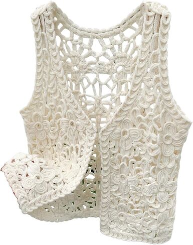 MakeMeChic Women's Boho Crochet Vest Tops Hollow Out Sleeveless Knit Beach Vacation Tops in Saudi Arabia