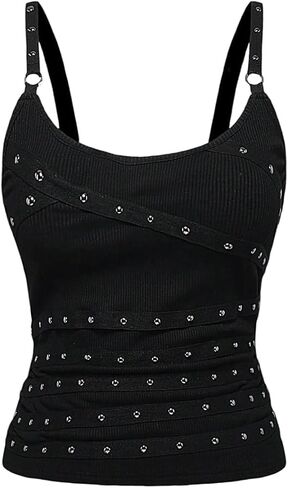 سترة علوية نسائية من SOLY HUX برقبة سكوب مرصعة بالجرونج صيفية بدون أكمام ومتماسكة ومضلعة للحفلات ملابس الشارع in Kuwait