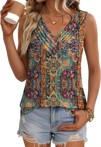 Zeagoo Womens Tank Tops 2026 Summer Sleeveless Loose Fit Tops V Neck Pleated Trendy Fashion Business Casual Shirts in Saudi Arabia