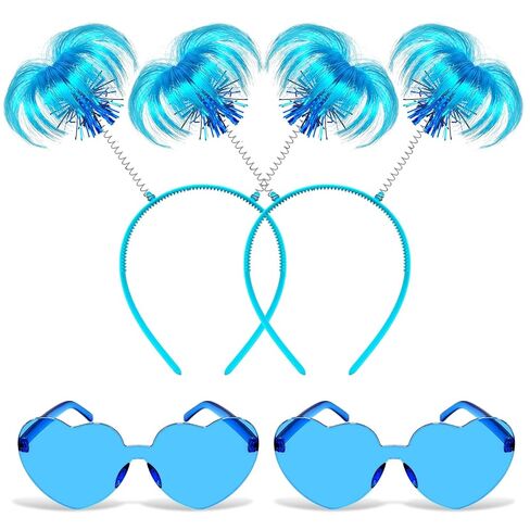 عبوة من 4 قطع من عصابة الرأس الزرقاء على شكل ذيل حصان ونظارات شمسية على شكل قلب وريش للرأس من أجل الأزياء التنكرية والمهرجانات المدرسية in Kuwait