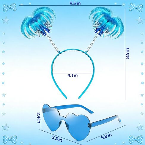 عبوة من 4 قطع من عصابة الرأس الزرقاء على شكل ذيل حصان ونظارات شمسية على شكل قلب وريش للرأس من أجل الأزياء التنكرية والمهرجانات المدرسية in Kuwait