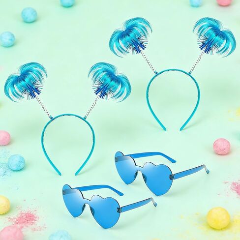 عبوة من 4 قطع من عصابة الرأس الزرقاء على شكل ذيل حصان ونظارات شمسية على شكل قلب وريش للرأس من أجل الأزياء التنكرية والمهرجانات المدرسية in Kuwait