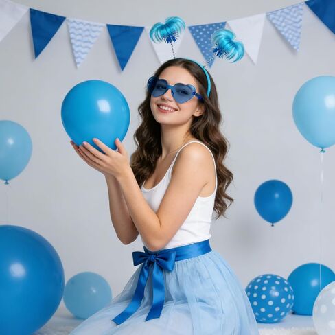 عبوة من 4 قطع من عصابة الرأس الزرقاء على شكل ذيل حصان ونظارات شمسية على شكل قلب وريش للرأس من أجل الأزياء التنكرية والمهرجانات المدرسية in Kuwait