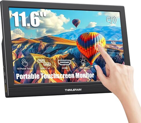 شاشة Thinlerain المحمولة مقاس 15.6 بوصة، شاشة كمبيوتر صغيرة 1920 × 1080، شاشة HDMI USB-C، شاشة خارجية ثانية للكمبيوتر والهاتف، مكبرات صوت مدمجة وحامل in Kuwait