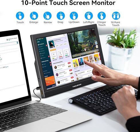 شاشة Thinlerain المحمولة مقاس 15.6 بوصة، شاشة كمبيوتر صغيرة 1920 × 1080، شاشة HDMI USB-C، شاشة خارجية ثانية للكمبيوتر والهاتف، مكبرات صوت مدمجة وحامل in Kuwait