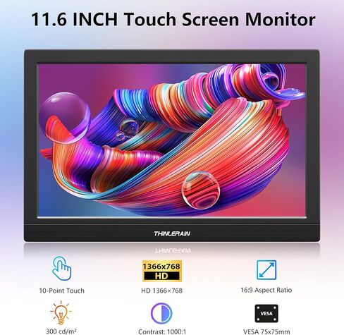 شاشة Thinlerain المحمولة مقاس 15.6 بوصة، شاشة كمبيوتر صغيرة 1920 × 1080، شاشة HDMI USB-C، شاشة خارجية ثانية للكمبيوتر والهاتف، مكبرات صوت مدمجة وحامل in Kuwait