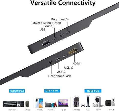 شاشة Thinlerain المحمولة مقاس 15.6 بوصة، شاشة كمبيوتر صغيرة 1920 × 1080، شاشة HDMI USB-C، شاشة خارجية ثانية للكمبيوتر والهاتف، مكبرات صوت مدمجة وحامل in Kuwait
