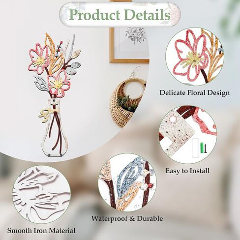 EEEKit 3 PCS Metal Flower Vase Wall Art, 5.9x13.7 Inch Minimalist Floral Wall Hanging Decor, Floral Wall Decor for Housewarming Gifts in Saudi Arabia
