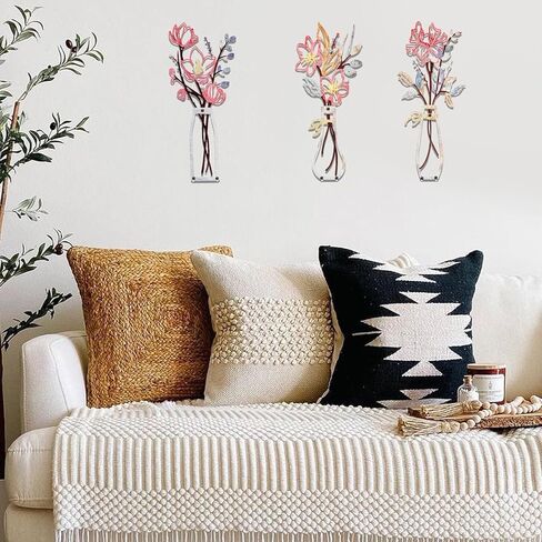 EEEKit 3 PCS Metal Flower Vase Wall Art, 5.9x13.7 Inch Minimalist Floral Wall Hanging Decor, Floral Wall Decor for Housewarming Gifts in Saudi Arabia