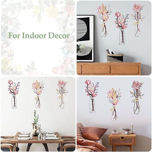 EEEKit 3 PCS Metal Flower Vase Wall Art, 5.9x13.7 Inch Minimalist Floral Wall Hanging Decor, Floral Wall Decor for Housewarming Gifts in Saudi Arabia