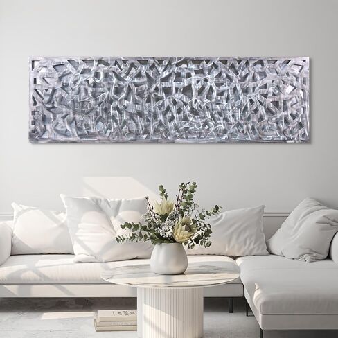 Empire Art Direct Enigma 3D منحوتة فولاذية مصقولة، لوحة فنية جدارية معدنية مجردة مع ورقة فضية، جاهزة للتعليق، غرفة المعيشة، غرفة النوم والمكتب، فضي، 72 بوصة × 22 بوصة in Saudi Arabia