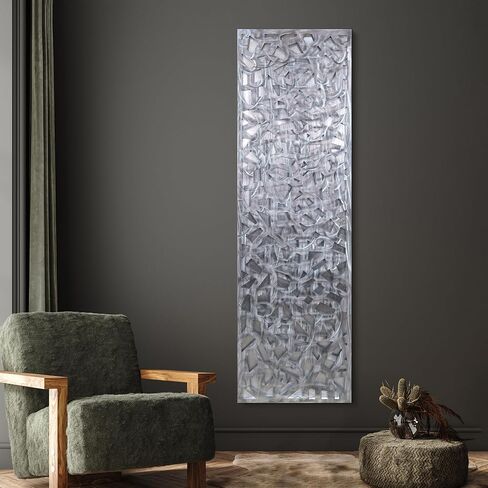 Empire Art Direct Enigma 3D منحوتة فولاذية مصقولة، لوحة فنية جدارية معدنية مجردة مع ورقة فضية، جاهزة للتعليق، غرفة المعيشة، غرفة النوم والمكتب، فضي، 72 بوصة × 22 بوصة in Saudi Arabia