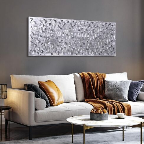 Empire Art Direct Enigma 3D منحوتة فولاذية مصقولة، لوحة فنية جدارية معدنية مجردة مع ورقة فضية، جاهزة للتعليق، غرفة المعيشة، غرفة النوم والمكتب، فضي، 72 بوصة × 22 بوصة in Saudi Arabia