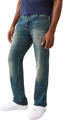 True Religion Men's Ricky Super QT Logo Flap Jeans 34" Inseam – Straight Leg Denim with Flap Pockets in Saudi Arabia