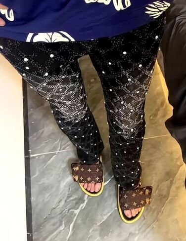 FCOOLYEET Mens Slim Fit Stacked Rhinestone Jeans Destroyed Straight Denim Pants Black Ripped Jeans for Men in Kuwait