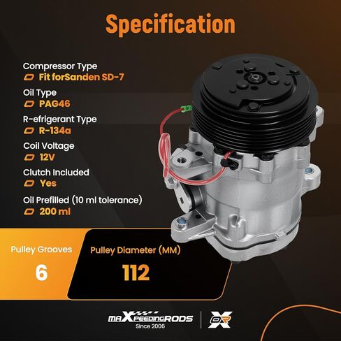 maXpeedingrods A/C Compressor with Clutch for Sanden SD7 Style 6-Groove Serpentine Belt Black HC5005BK in Saudi Arabia