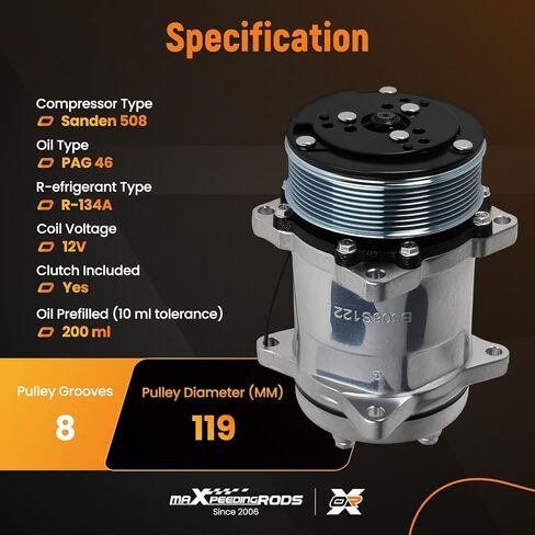 ضاغط مكيف هواء عالمي من maxpeedingrods مع قابض مناسب لساندن 508، حزام أفعواني 8 أخدود، ألومنيوم in Saudi Arabia